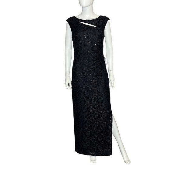 Connected Apparel Cutout-Detail Lace Maxi Dress Black Women’s Sz 10 - Picture 2 of 6
